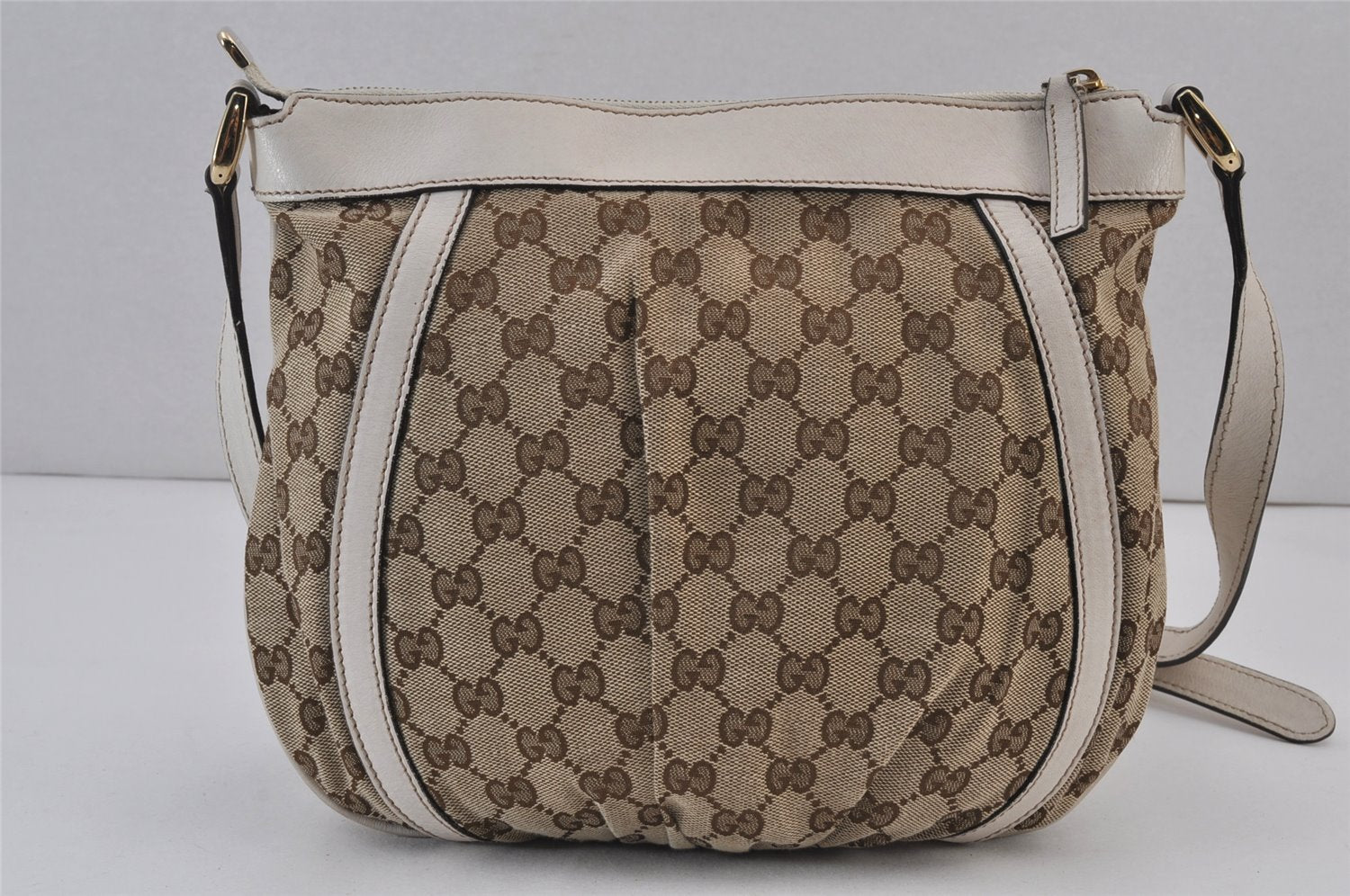 Authentic GUCCI Abbey Shoulder Cross Bag GG Canvas Leather 203257 Brown 0725K