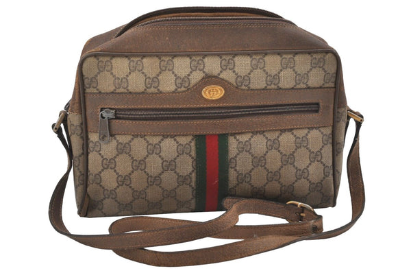 Authentic GUCCI Web Sherry Line Shoulder Bag GG PVC Leather Brown Junk 0727J