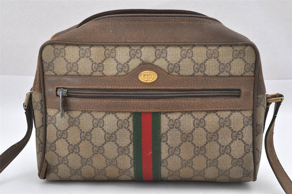 Authentic GUCCI Web Sherry Line Shoulder Bag GG PVC Leather Brown Junk 0727J
