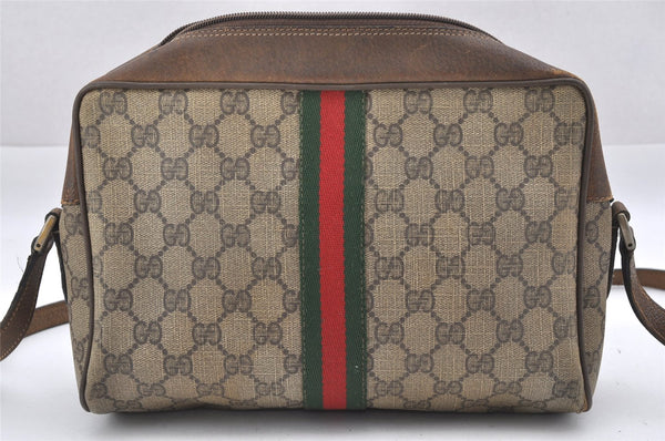 Authentic GUCCI Web Sherry Line Shoulder Bag GG PVC Leather Brown Junk 0727J