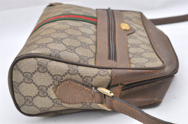 Authentic GUCCI Web Sherry Line Shoulder Bag GG PVC Leather Brown Junk 0727J