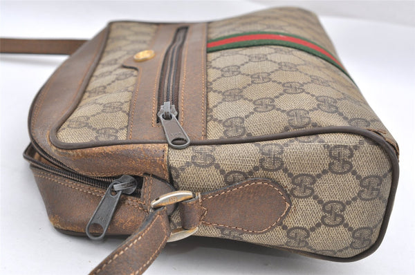 Authentic GUCCI Web Sherry Line Shoulder Bag GG PVC Leather Brown Junk 0727J