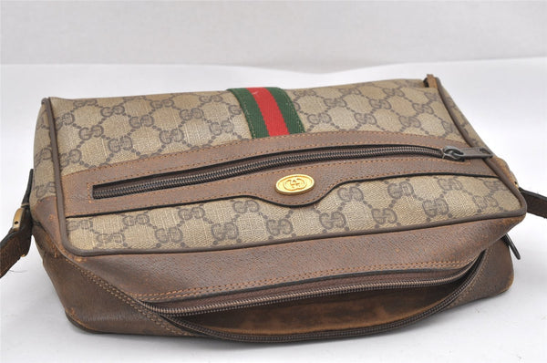 Authentic GUCCI Web Sherry Line Shoulder Bag GG PVC Leather Brown Junk 0727J