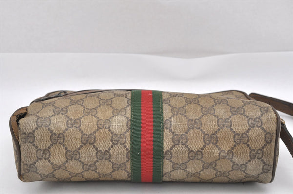 Authentic GUCCI Web Sherry Line Shoulder Bag GG PVC Leather Brown Junk 0727J