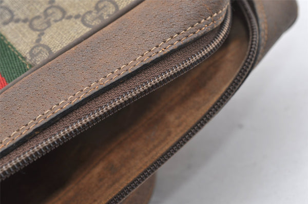 Authentic GUCCI Web Sherry Line Shoulder Bag GG PVC Leather Brown Junk 0727J