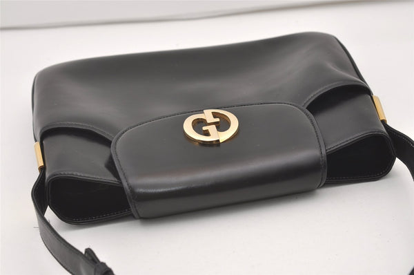 Authentic GUCCI Shoulder Hand Bag Purse Interlocking G Leather Black 0728J