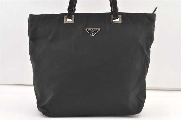 Authentic PRADA ACCIAIO Nylon Leather Tote Bag BR1091 Black 0728K