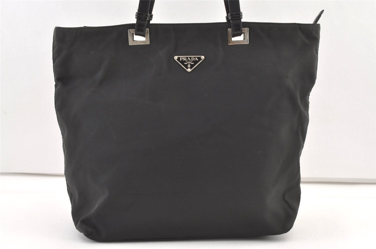 Authentic PRADA ACCIAIO Nylon Leather Tote Bag BR1091 Black 0728K