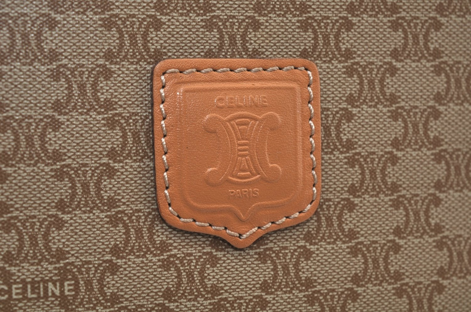Auth CELINE Macadam Blason Pattern Clutch Hand Bag PVC Leather Beige Junk 0729J