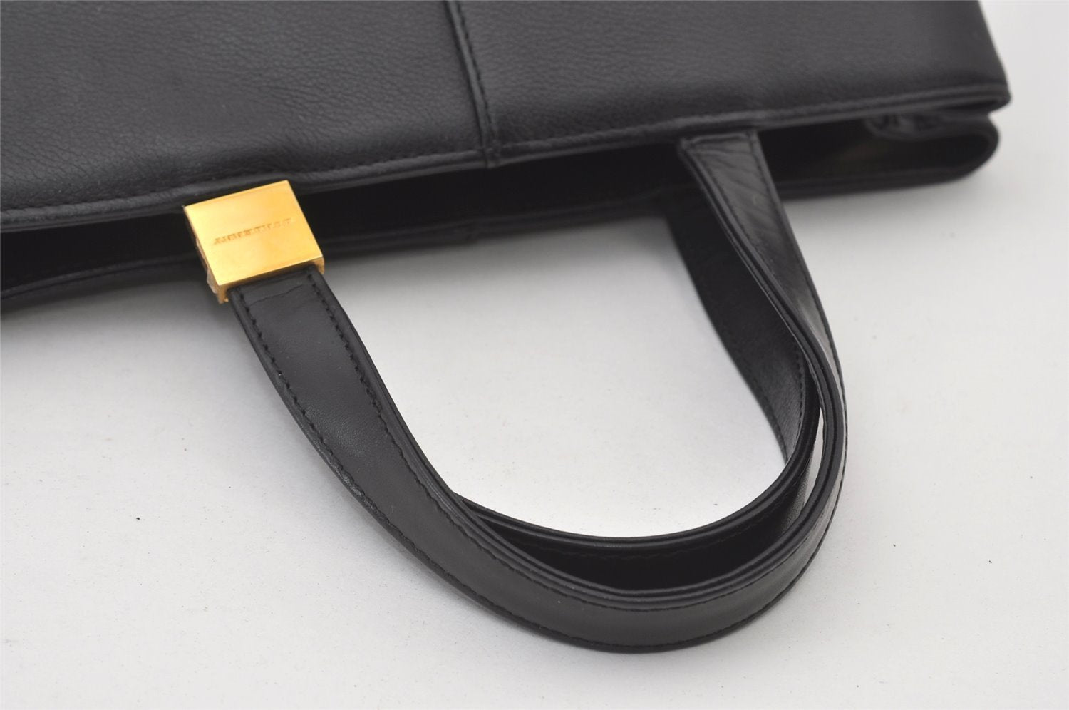 Authentic BURBERRY Vintage Leather Hand Bag Purse Black 0731J