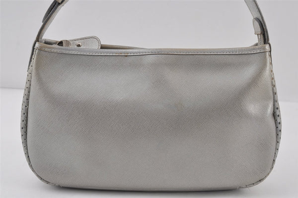 Authentic Salvatore Ferragamo Gancini Leather Shoulder Hand Bag Silver 0732J