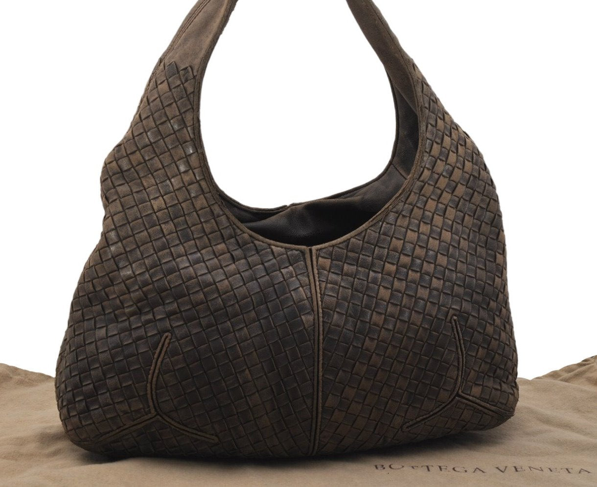 Authentic BOTTEGA VENETA Intrecciato Leather Shoulder Hand Bag Purse Brown 0734K