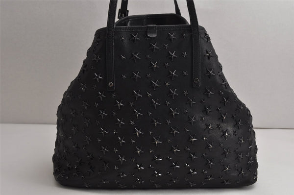 Authentic JIMMY CHOO Vintage Star Studs Leather Shoulder Tote Bag Black 0735K