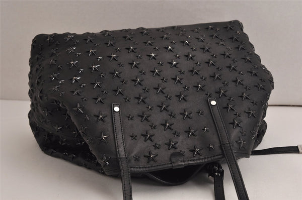 Authentic JIMMY CHOO Vintage Star Studs Leather Shoulder Tote Bag Black 0735K