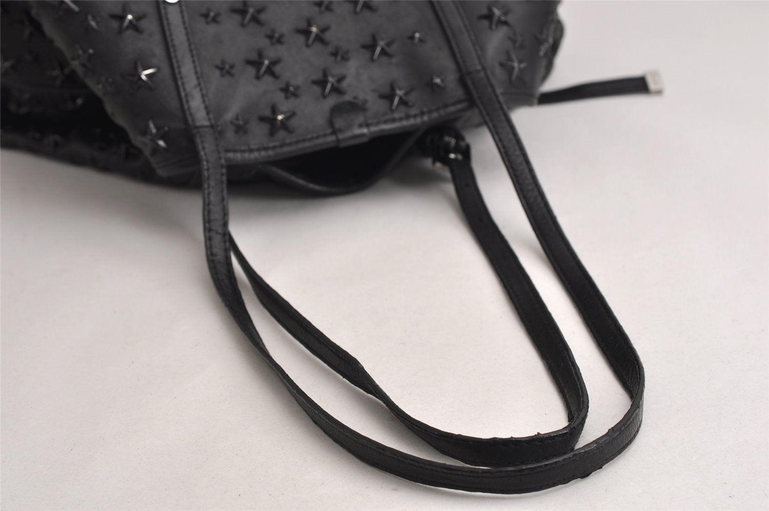 Authentic JIMMY CHOO Vintage Star Studs Leather Shoulder Tote Bag Black 0735K