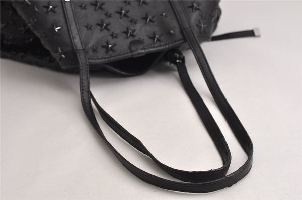 Authentic JIMMY CHOO Vintage Star Studs Leather Shoulder Tote Bag Black 0735K
