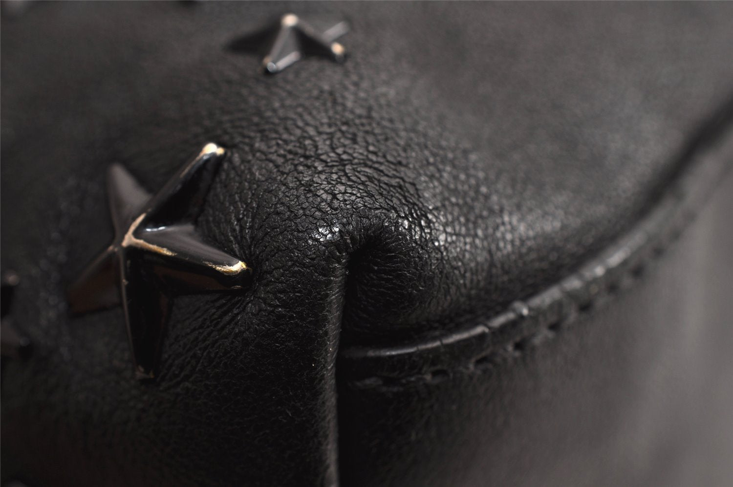 Authentic JIMMY CHOO Vintage Star Studs Leather Shoulder Tote Bag Black 0735K