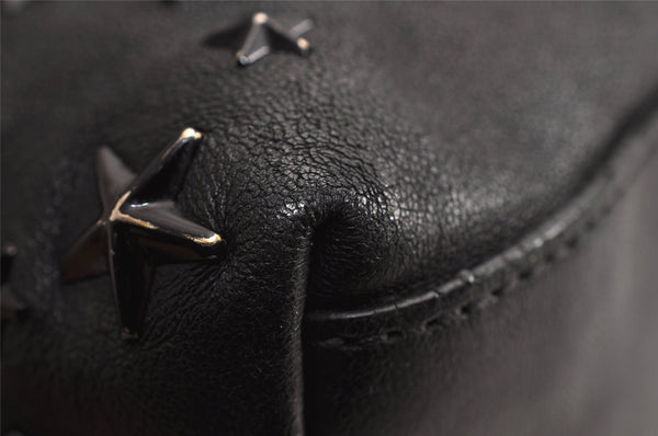 Authentic JIMMY CHOO Vintage Star Studs Leather Shoulder Tote Bag Black 0735K