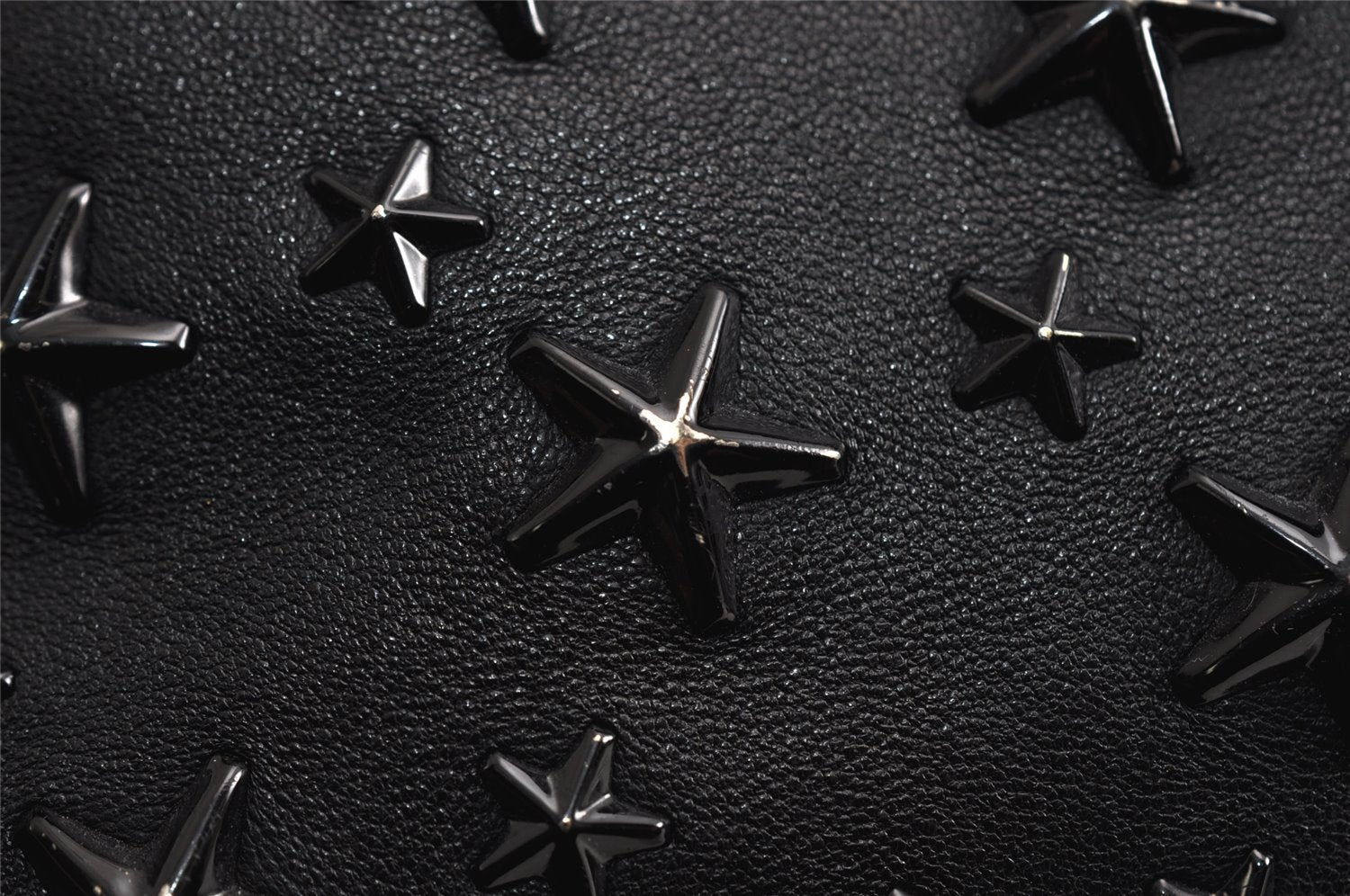 Authentic JIMMY CHOO Vintage Star Studs Leather Shoulder Tote Bag Black 0735K