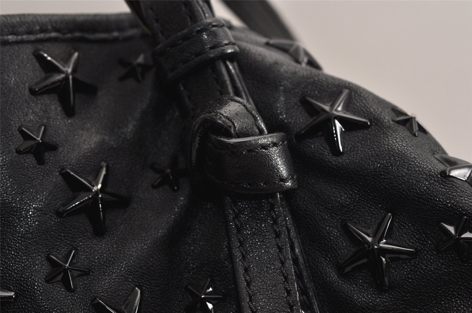 Authentic JIMMY CHOO Vintage Star Studs Leather Shoulder Tote Bag Black 0735K