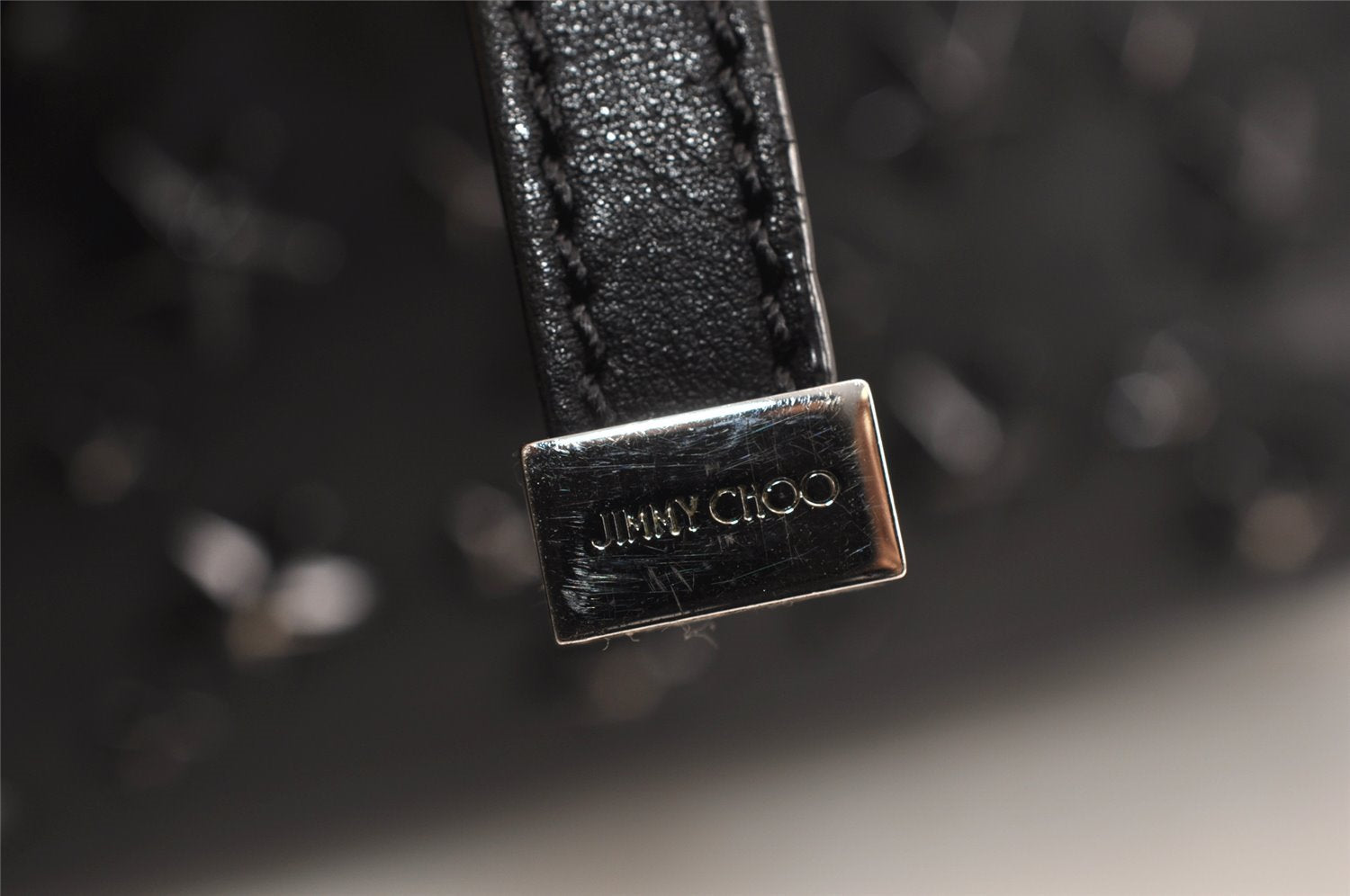 Authentic JIMMY CHOO Vintage Star Studs Leather Shoulder Tote Bag Black 0735K