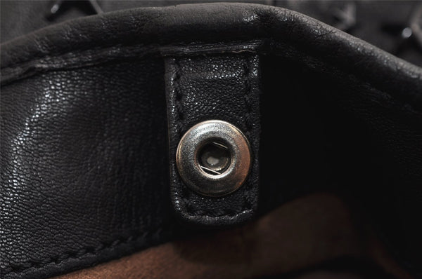 Authentic JIMMY CHOO Vintage Star Studs Leather Shoulder Tote Bag Black 0735K