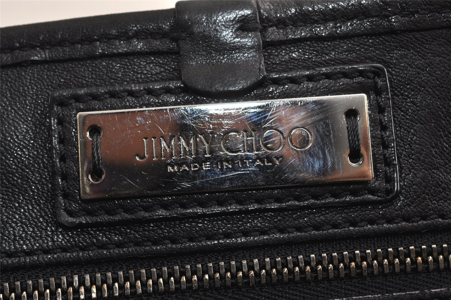 Authentic JIMMY CHOO Vintage Star Studs Leather Shoulder Tote Bag Black 0735K