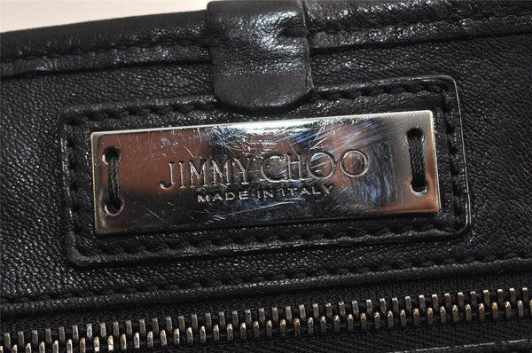 Authentic JIMMY CHOO Vintage Star Studs Leather Shoulder Tote Bag Black 0735K