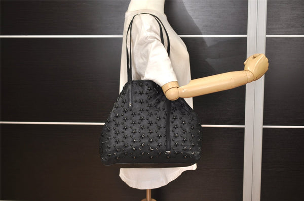 Authentic JIMMY CHOO Vintage Star Studs Leather Shoulder Tote Bag Black 0735K