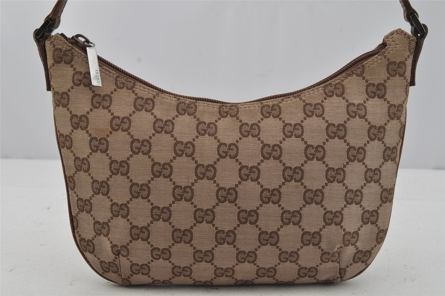 Authentic GUCCI Shoulder Hand Bag Purse GG Canvas Leather 0050813 Brown 0738J