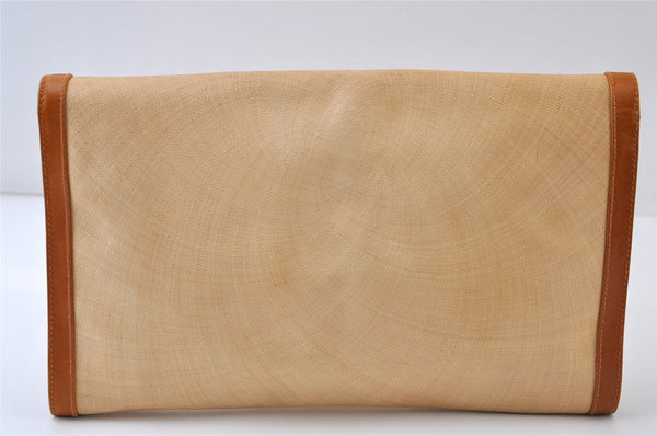 Authentic GUCCI Vintage Horsebit Clutch Hand Bag Purse PVC Leather Beige 0739J