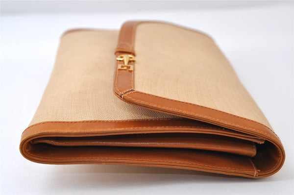 Authentic GUCCI Vintage Horsebit Clutch Hand Bag Purse PVC Leather Beige 0739J