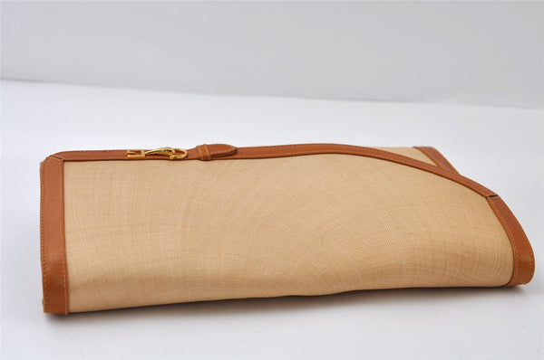 Authentic GUCCI Vintage Horsebit Clutch Hand Bag Purse PVC Leather Beige 0739J