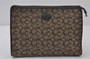 Authentic CELINE C Macadam Carriage Clutch Hand Bag Canvas Leather Navy 0740J