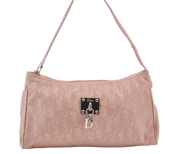Authentic Christian Dior Trotter Lovely Hand Bag Pouch Nylon Leather Pink 0740K