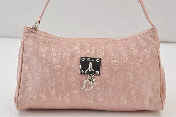 Authentic Christian Dior Trotter Lovely Hand Bag Pouch Nylon Leather Pink 0740K