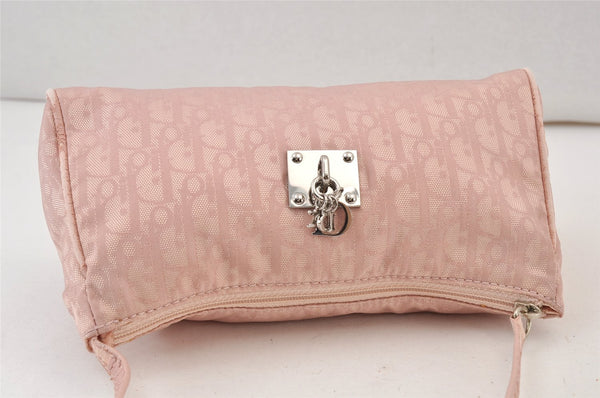 Authentic Christian Dior Trotter Lovely Hand Bag Pouch Nylon Leather Pink 0740K