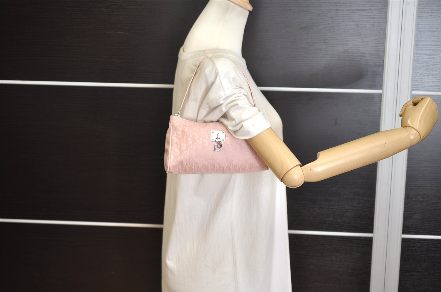 Authentic Christian Dior Trotter Lovely Hand Bag Pouch Nylon Leather Pink 0740K
