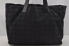 Authentic CHANEL New Travel Line Shoulder Tote Bag Nylon Leather Black 0741J