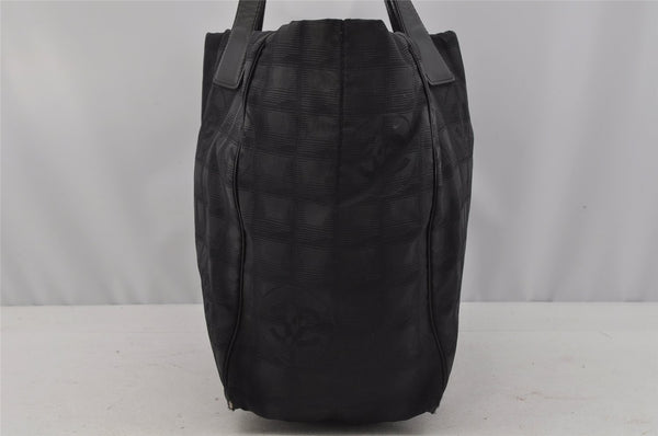 Authentic CHANEL New Travel Line Shoulder Tote Bag Nylon Leather Black 0741J