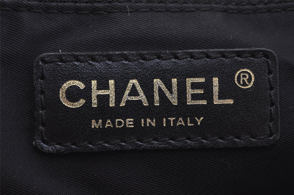 Authentic CHANEL New Travel Line Shoulder Tote Bag Nylon Leather Black 0741J