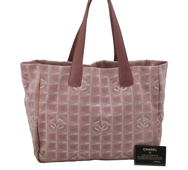 Authentic CHANEL New Travel Line Shoulder Tote Bag Nylon Leather Pink 0742J