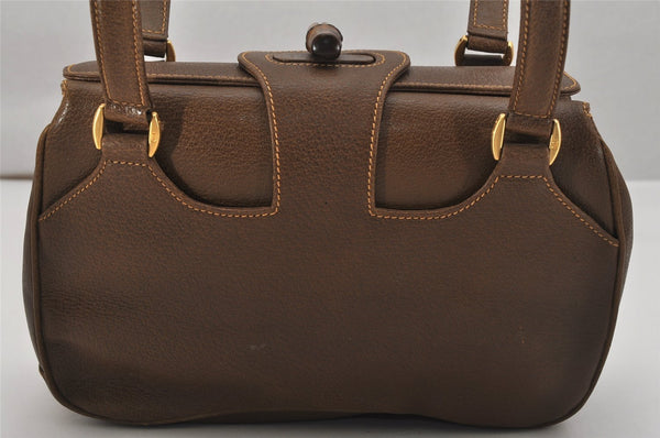 Authentic GUCCI Vintage Bamboo Shoulder Bag Purse Leather Brown 0742K