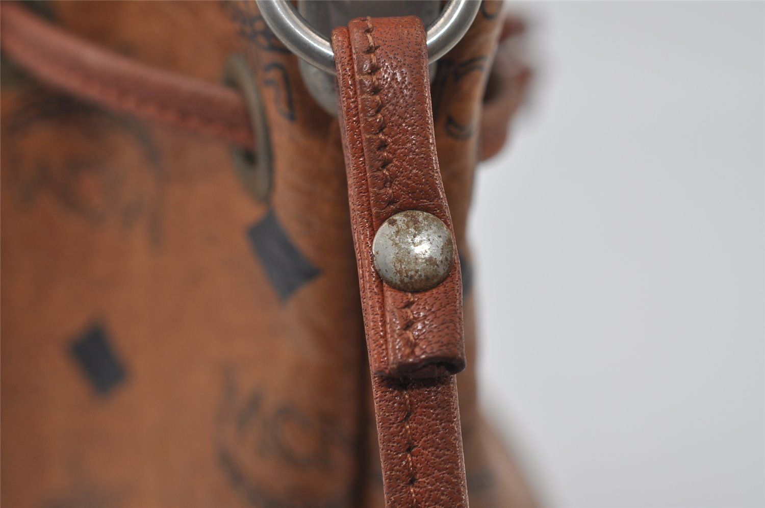Authentic MCM Visetos Leather Vintage Shoulder Drawstring Bag Purse Brown 0743J