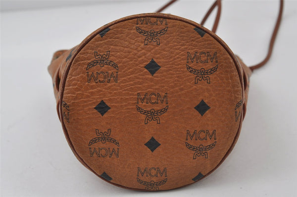 Authentic MCM Visetos Leather Vintage Shoulder Drawstring Bag Purse Brown 0743J