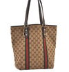 Authentic GUCCI Web Sherry Line Tote Bag GG Canvas Leather 162899 Brown 0743K