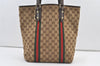 Authentic GUCCI Web Sherry Line Tote Bag GG Canvas Leather 162899 Brown 0743K
