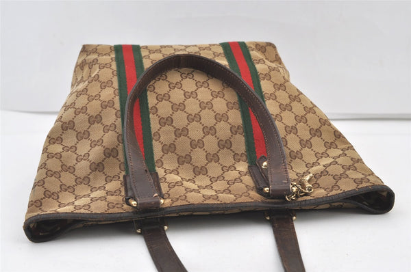 Authentic GUCCI Web Sherry Line Tote Bag GG Canvas Leather 162899 Brown 0743K