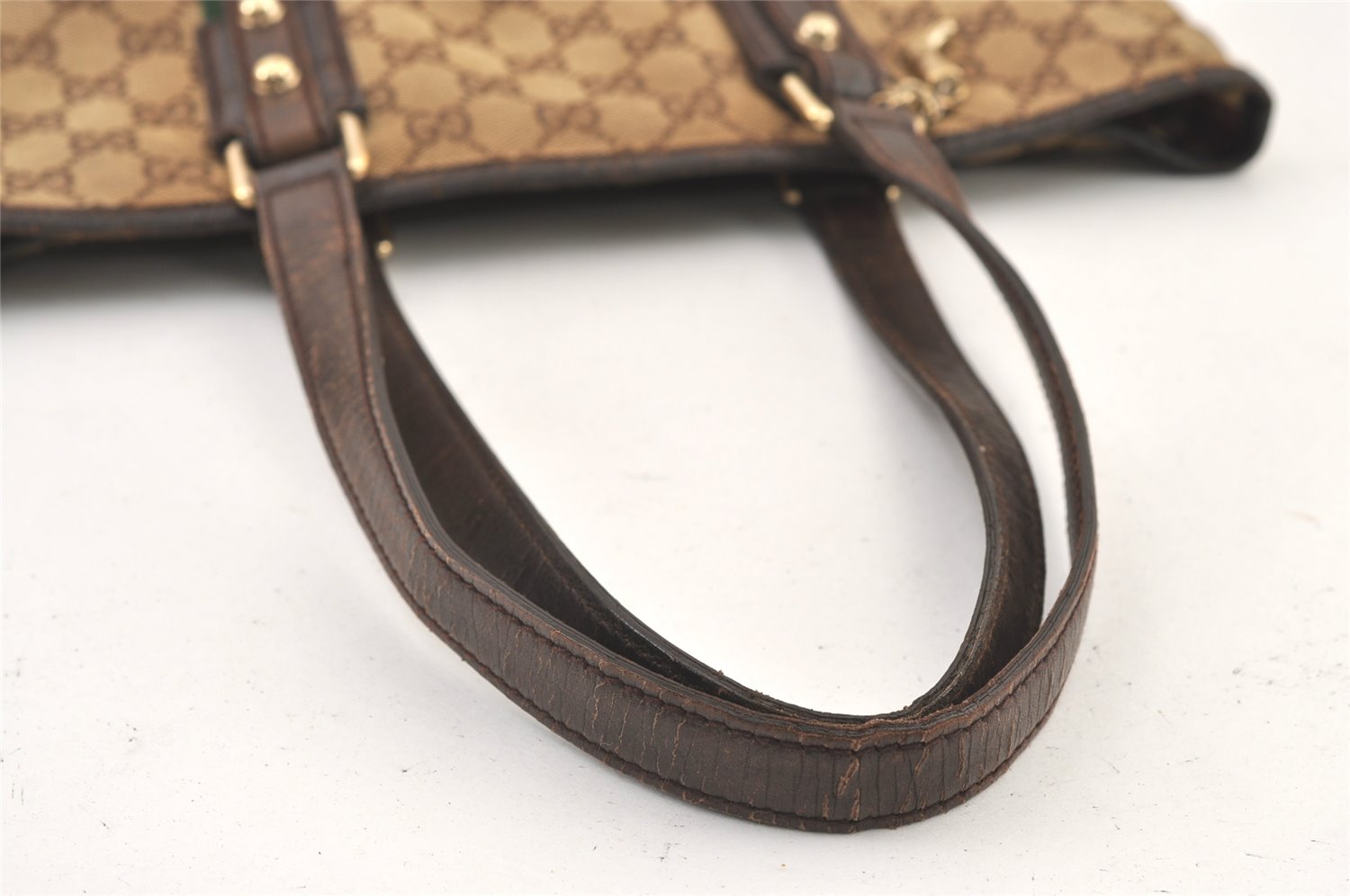 Authentic GUCCI Web Sherry Line Tote Bag GG Canvas Leather 162899 Brown 0743K