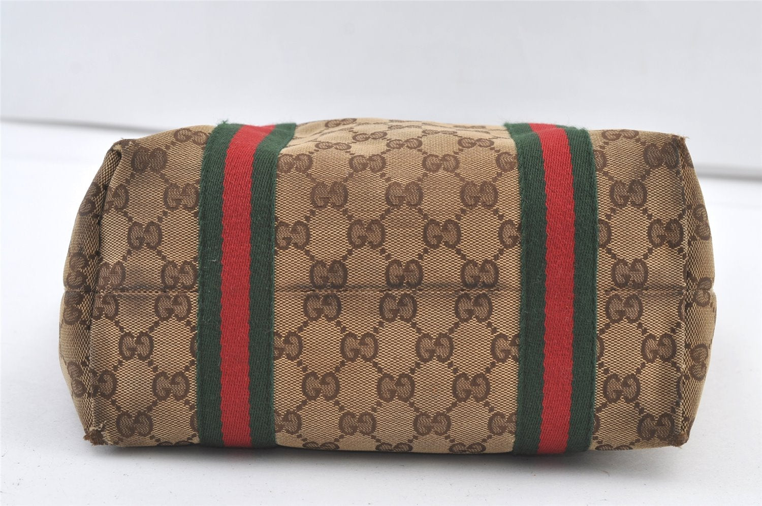 Authentic GUCCI Web Sherry Line Tote Bag GG Canvas Leather 162899 Brown 0743K